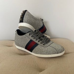 GUCCI sparkle metallic studded sneakers size 36.5